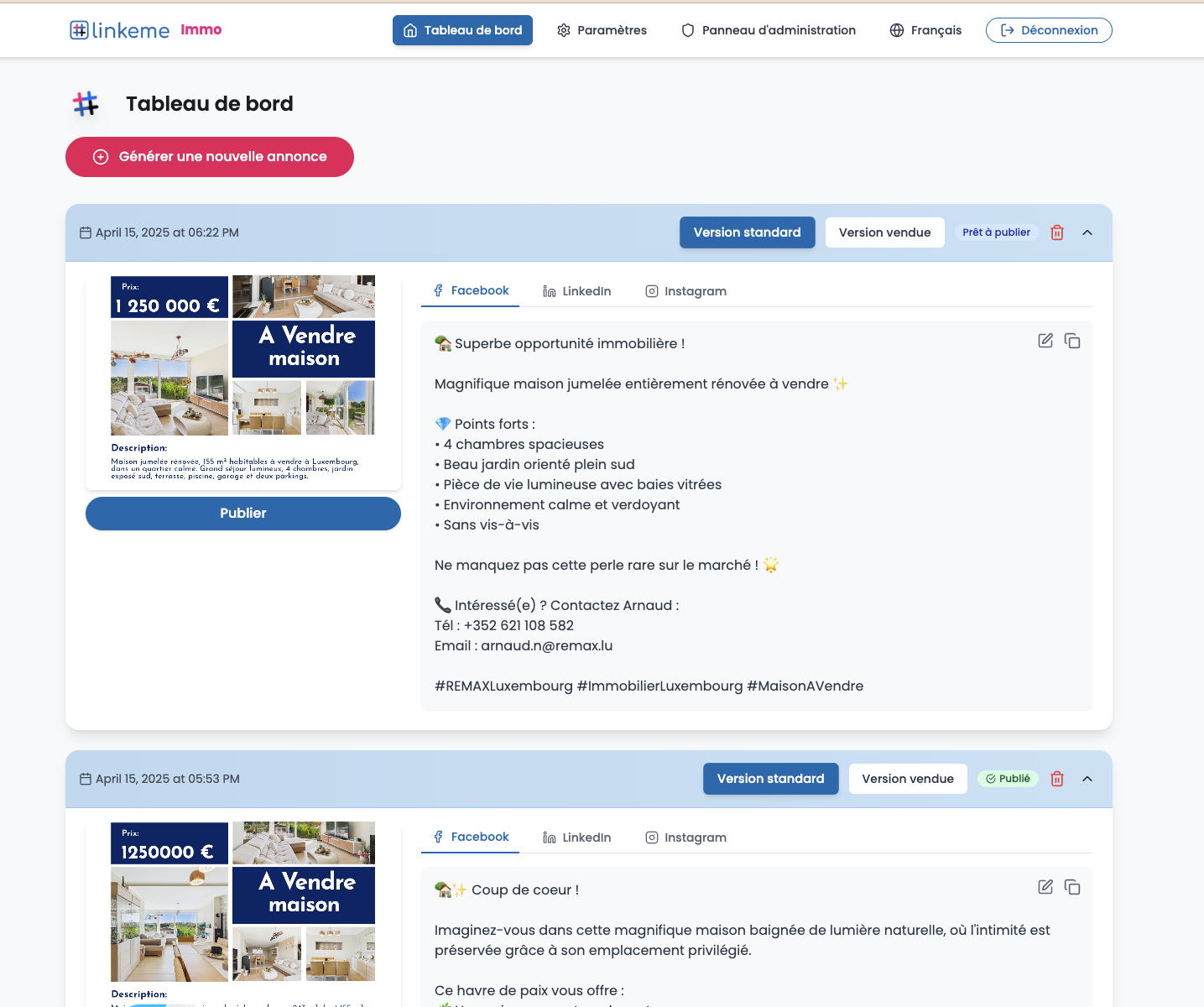 Linkeme real estate dashboard